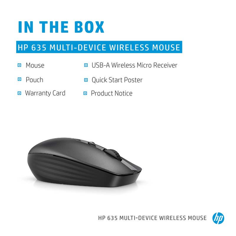 HP 635 Wireless Mouse - Multi-Device, Dual-Mode, Programmable, 4-way Scrolling, Multi-Surface - Black thumbnail 6