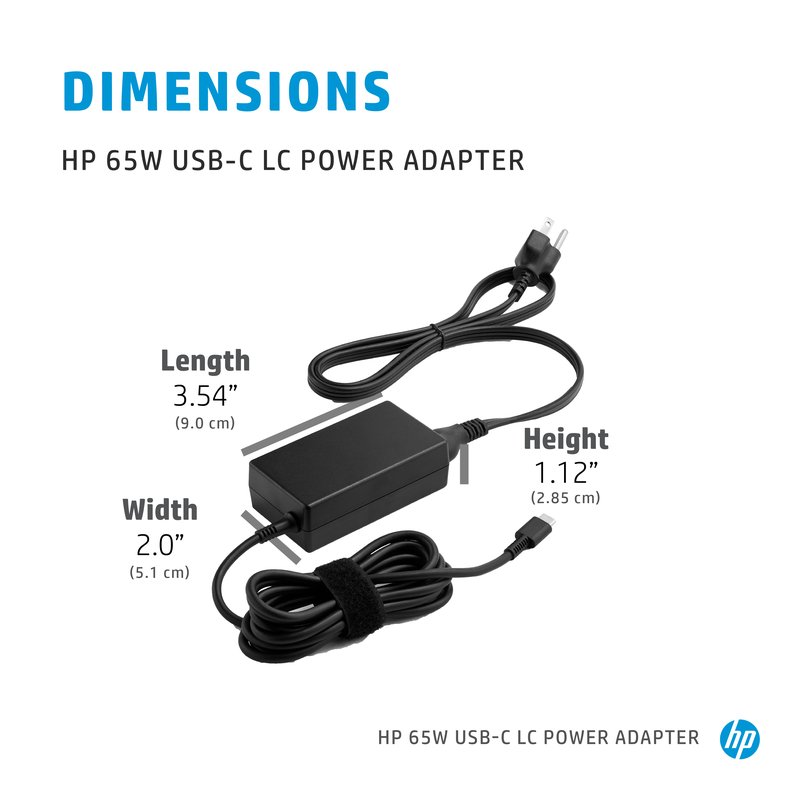 HP 65W USB-C Brick AC LC Power Adapter Notebook Charger / fits ProBook 430 440 450 G6 G7 G8 G9, EliteBook 830 840 850 G6 G7 G8 G9, x360 1030 1040 G6 G8 G9, Dragonfly thumbnail 3