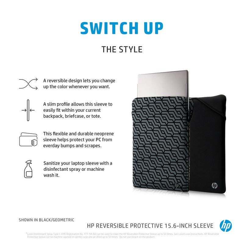 HP 15.6 Reversible Sleeve - Black, Silver thumbnail 5