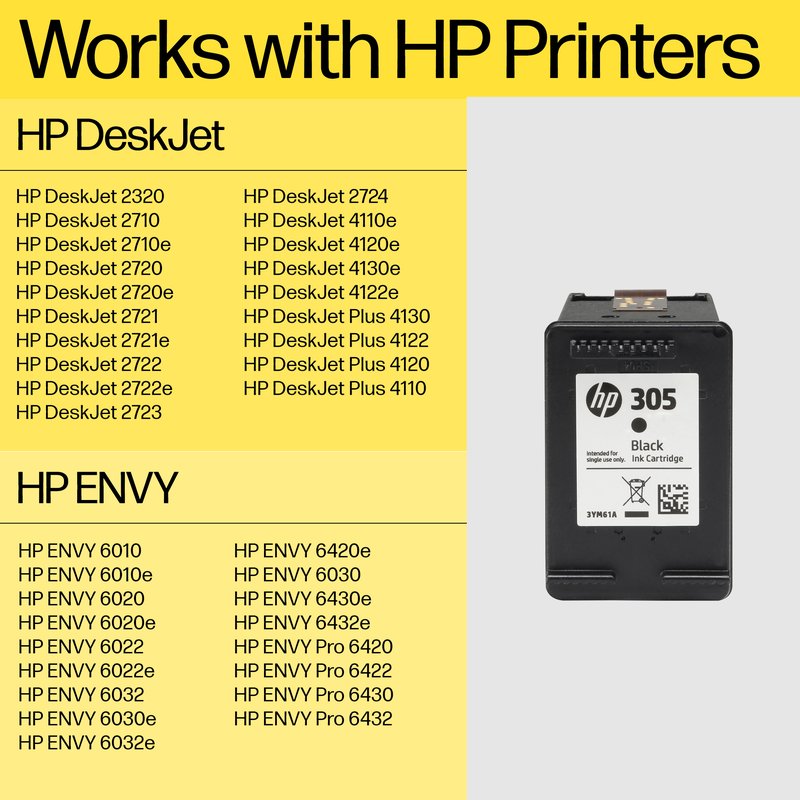 HP 305 Black Ink Cartridge, 120 pages, for HP DeskJet 2300, 2710, 2720, Plus 4100 thumbnail 5