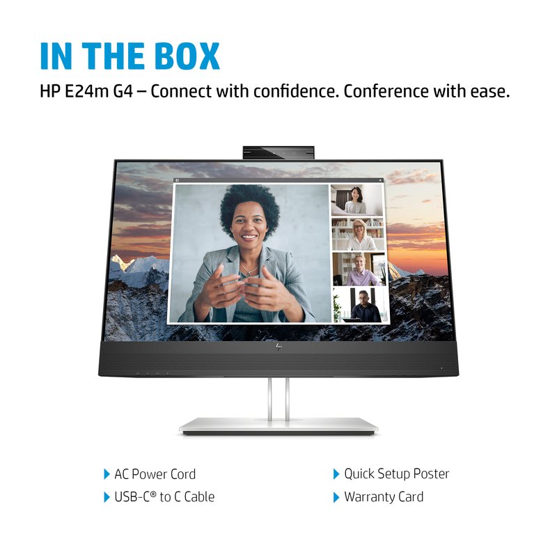 HP E24m G4 FHD Conferencing Monitor - 23.8" 1920x1080 FHD 300-nit 75Hz AG, IPS, USB-C(65W)/HDMI/DisplayPort Daisy-Chain, 4x USB-A, speakers, 5MP webcam, RJ-45 LAN, height adjustable/tilt/swivel/pivot, 3 years thumbnail 8