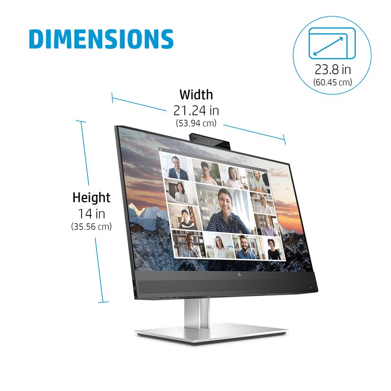 HP E24m G4 FHD Conferencing Monitor - 23.8" 1920x1080 FHD 300-nit 75Hz AG, IPS, USB-C(65W)/HDMI/DisplayPort Daisy-Chain, 4x USB-A, speakers, 5MP webcam, RJ-45 LAN, height adjustable/tilt/swivel/pivot, 3 years thumbnail 9