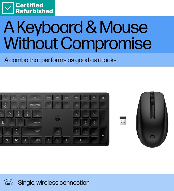 RENEW GOLD HP 655 Wireless Mouse Keyboard Combo, spill resistant - Black - US ENG thumbnail 4