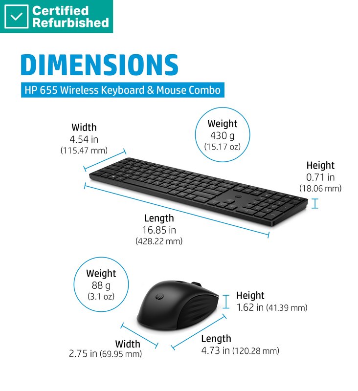 RENEW GOLD HP 655 Wireless Mouse Keyboard Combo, spill resistant - Black - US ENG thumbnail 6