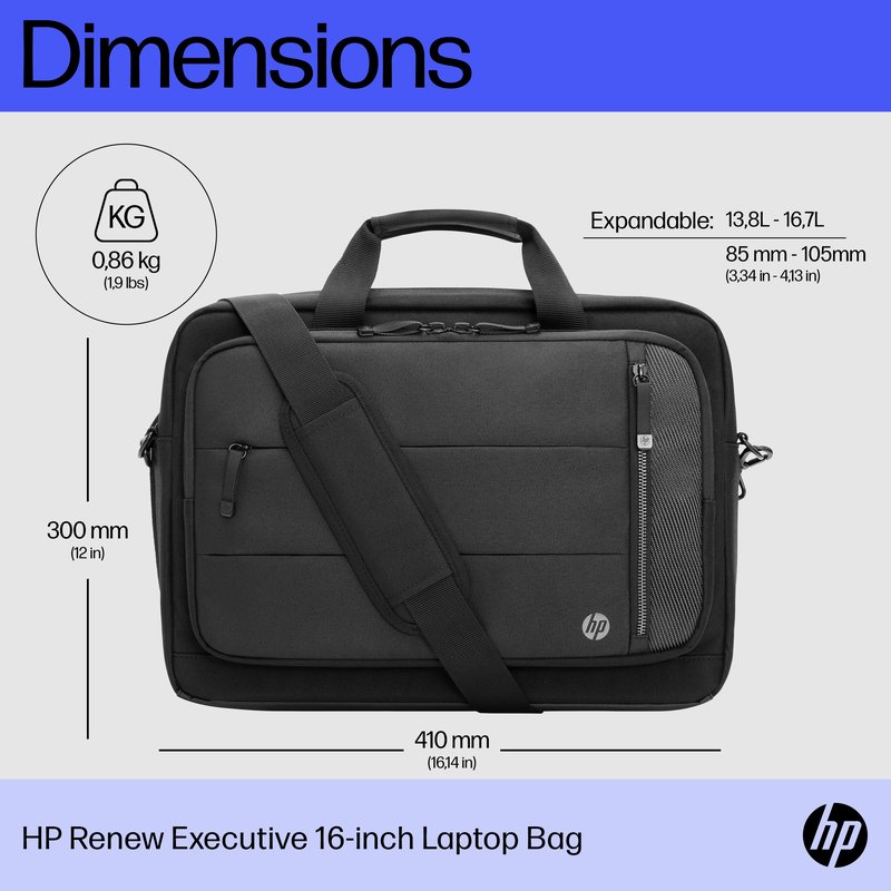 HP Executive 16 Top Load, Water Resistant, Expandable, RFID & Bluetooth tracker Pocket, Cable Pass-through USB-C port - Black, Grey thumbnail 5