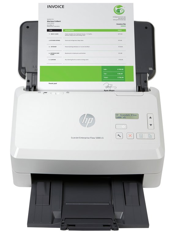 HP ScanJet Enterprise Flow 5000 s5 Scanner - A4 Color 600dpi, Sheetfeed Scanning, Automatic Document Feeder, Auto-Duplex, OCR/Scan to Text, 65ppm, 7500 pages per day - Image 1