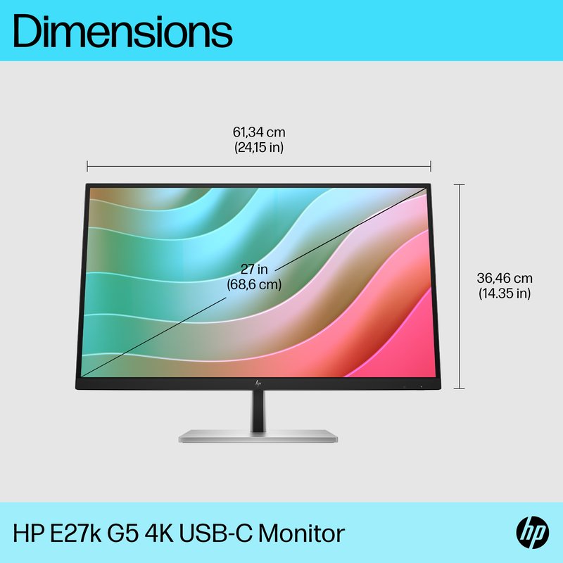 HP E27k G5 4K Charging Monitor - 27" 3840x2160 UHD 350-nit 60Hz AG, IPS, USB-C(65W/15W)/HDMI/DisplayPort, 3x USB-A, speakers, RJ-45 LAN, height adjustable/tilt/swivel/pivot, 3 years thumbnail 7