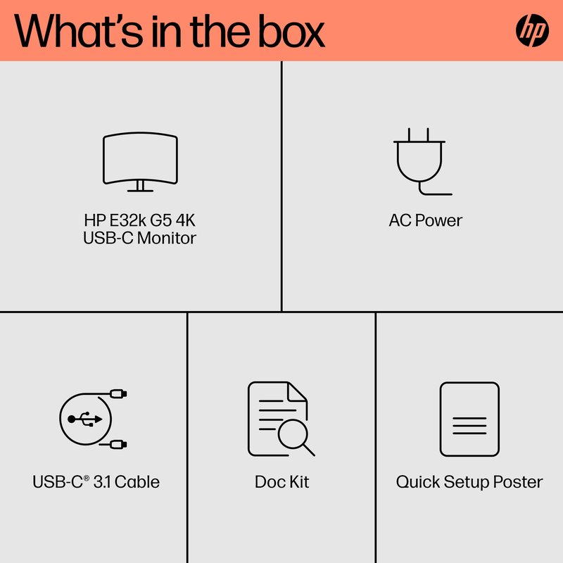 HP E32k G5 4K Charging Monitor - 31.5" 3840x2160 UHD 350-nit 60Hz AG, IPS, USB-C(65W/15W)/HDMI/DisplayPort, 3x USB-A, speakers, RJ-45 LAN, height adjustable/tilt/swivel/pivot, 3 years thumbnail 9