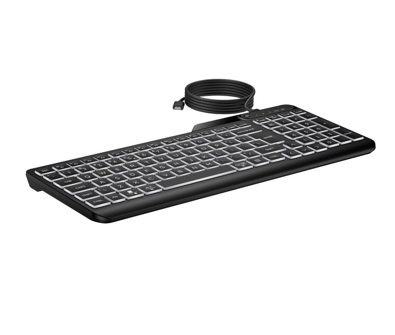 HP 405 Backlit USB-C Wired 24/7 Keyboard, Spill Resistant, Sanitizable, Programmable, Adjustable Tilt and LED brightness - Black - US ENG thumbnail 2