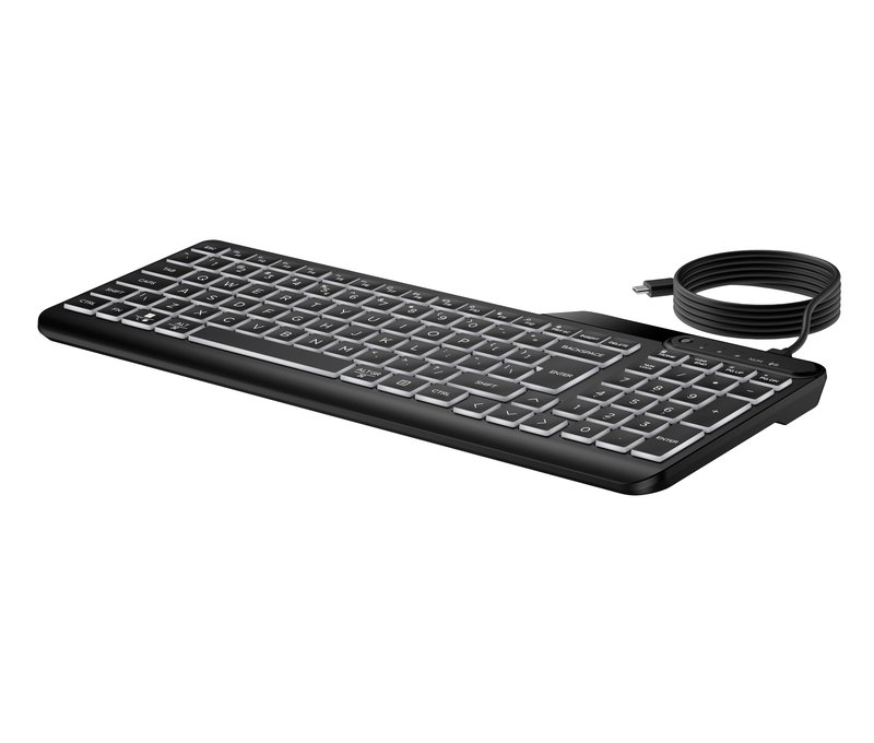 HP 405 Backlit USB-C Wired 24/7 Keyboard, Spill Resistant, Sanitizable, Programmable, Adjustable Tilt and LED brightness - Black - US ENG thumbnail 6