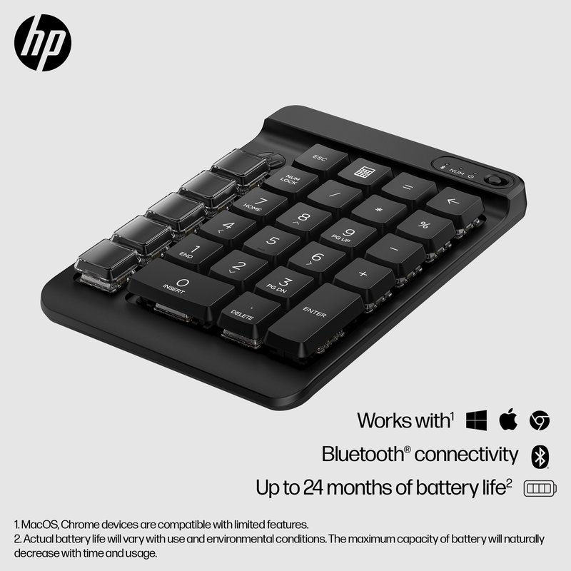 HP 435 Programmable Wireless Bluetooth Keypad w/Swappable Keycaps - Black thumbnail 6