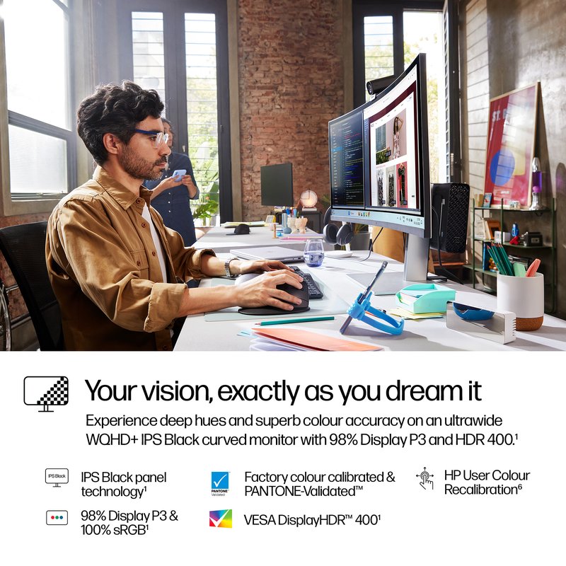 HP 738pu Series 7 Pro Curved TB4 Charging Monitor - 37.5" 3840x1600 WQHD+ 400-nit 60Hz AG, Curved, IPS Black HDR 400, USB-C(100W/65W/15W)/HDMI/ DP Daisy-Chain, 5x USB-A, speakers, RJ-45 LAN, height adjustable/tilt/swivel, 3 years (Z38c) thumbnail 9