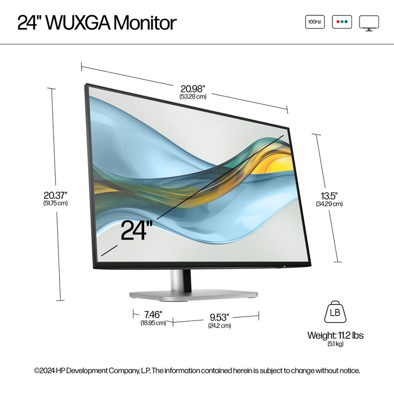 HP 524pn Series 5 Pro WUXGA Monitor - 24" 1920x1200 WUXGA 350-nit 100Hz AG, IPS, HDMI/DisplayPort, 4x USB-A, height adjustable/tilt/swivel/pivot, 3 years (replaces E24i G4) thumbnail 9