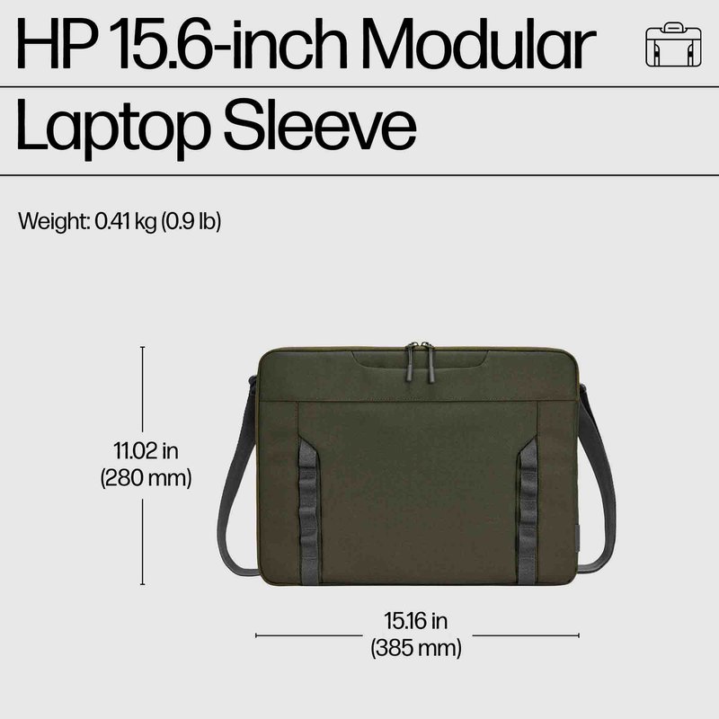 HP Modular 15.6 Sleeve/Top Load with Handles/shoulder strap included, Water Resistant - Dark Olive Green thumbnail 4
