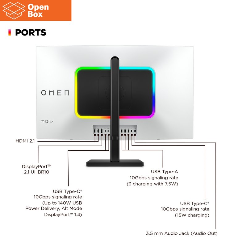 HP OMEN Transcend 32 Bcklt Gaming Charging Monitor - OPENBOX - 31.5" 3840 x 2160 4K UHD 240Hz 250-nit AG, QD-OLED, USB-C(140W/15W)/2x HDMI/DisplayPort/Audio Jack, USB-C, 3x USB-A, KVM switch, speakers, height adjustable/tilt/pivot, 1 years thumbnail 9