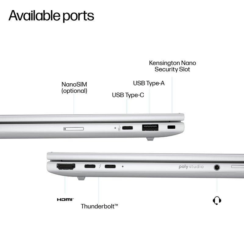 HP EliteBook 8 G1a AI 13 - Ryzen AI 5 340, 32GB, 512GB SSD, 13.3 WUXGA 300-nit AG, 5MP IR cam, WWAN-ready, Smartcard, FPR, Nordic backlit keyboard, 62Wh, Win 11 Pro, 3 years thumbnail 8
