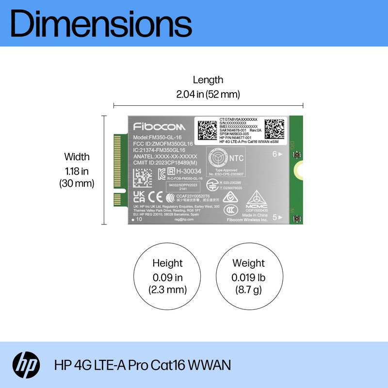HP 4G LTE Modem m.2 WWAN Cat 16 L860-GL-16 Mobile Broadband Cellular (compatible with WWAN-ready EliteBook 630 640 645 660 665 830 835 840 845 860 865 1040 G11, x360 G11, ProBook 440 445 460 465 G11, ZBook Firefly Fury Power 14 16 G11 G11A) thumbnail 3