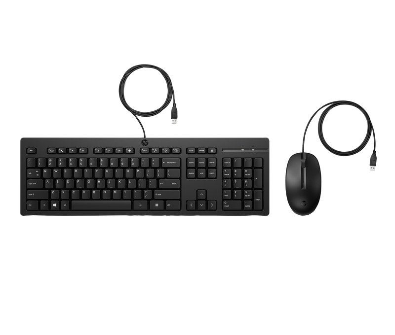 HP 225 G2 USB Wired Mouse Keyboard Combo, Copilot Key, spill resistant - Black - US ENG - Image 1