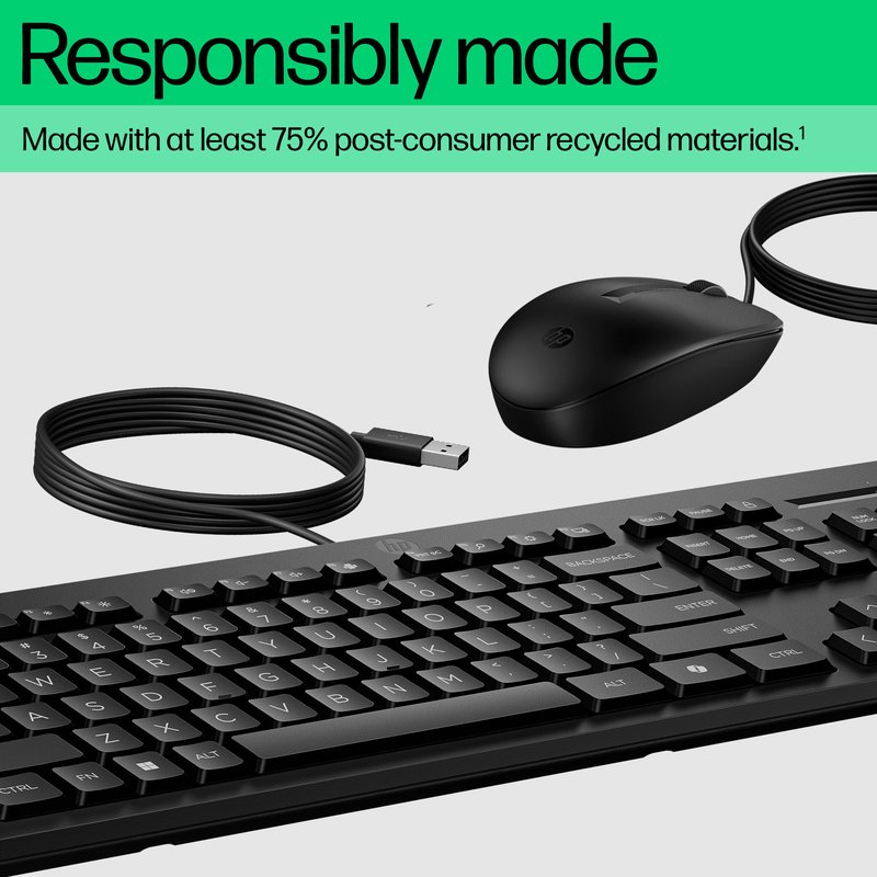HP 225 G2 USB Wired Mouse Keyboard Combo, Copilot Key, spill resistant - Black - US ENG thumbnail 5