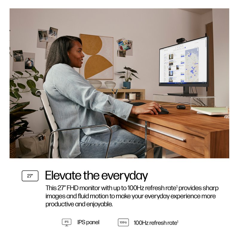 HP 327pf Series 3 Pro FHD Monitor – 27” 1920x1080 FHD 250-nit 100Hz AG, IPS, HDMI/VGA/DisplayPort, tilt, 3 years (replaces P27 G5) thumbnail 7