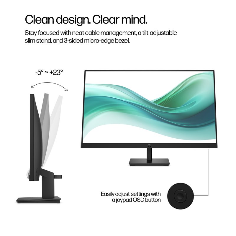 HP 327pf Series 3 Pro FHD Monitor – 27” 1920x1080 FHD 250-nit 100Hz AG, IPS, HDMI/VGA/DisplayPort, tilt, 3 years (replaces P27 G5) thumbnail 8