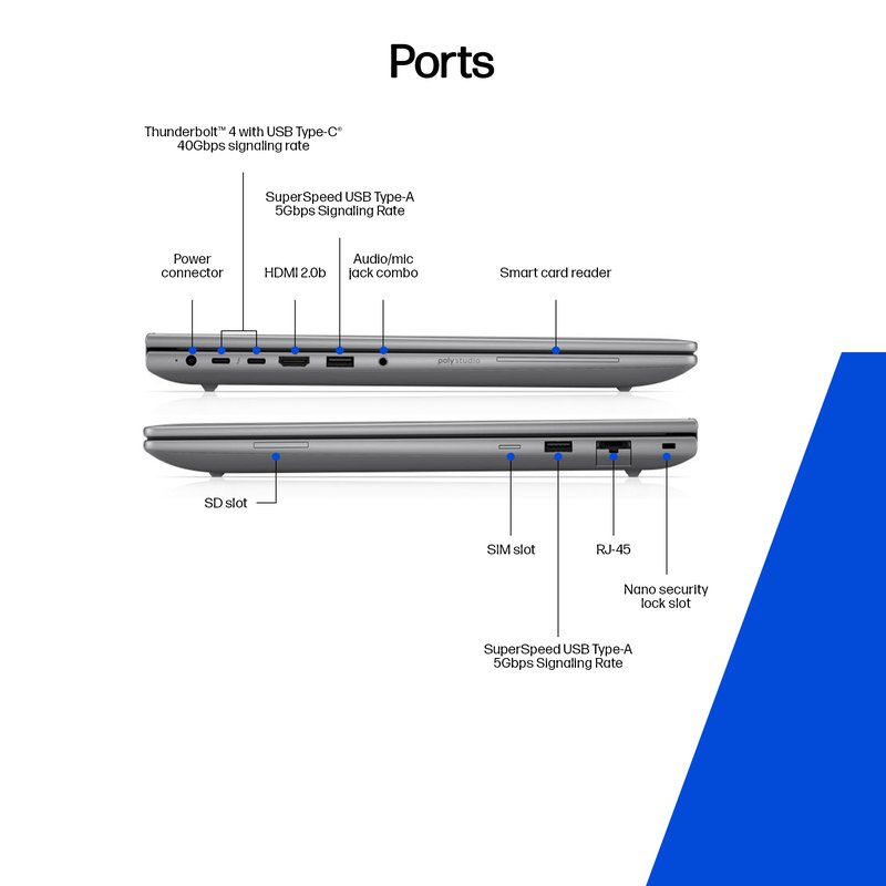 HP ZBook X G1i Mobile Workstation 16 - Ultra 7-255H, 32GB, 1TB SSD, RTX PRO 2000 Blackwell 8GB, 16 WUXGA 400-nit AG, 5MP IR cam, WWAN-ready, Smartcard, FPR, US backlit keyboard, 83Wh, Win 11 Pro, 3 years thumbnail 8
