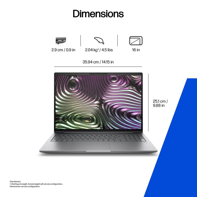 HP ZBook X G1i Mobile Workstation 16 - Ultra 7-255H, 32GB, 1TB SSD, RTX PRO 2000 Blackwell 8GB, 16 WUXGA 400-nit AG, 5MP IR cam, WWAN-ready, Smartcard, FPR, US backlit keyboard, 83Wh, Win 11 Pro, 3 years thumbnail 9