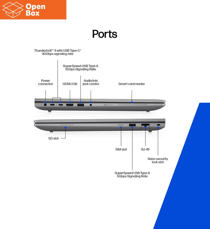 HP ZBook X G1i Mobile Workstation 16 - OPENBOX - Ultra 9-285H, 64GB, 1TB SSD, RTX PRO 2000 Blackwell 8GB, 16 WQXGA 400-nit AG, 5MP IR cam, WWAN-ready, Smartcard, FPR, Nordic backlit keyboard, 83Wh, Win 11 Pro, 3 years thumbnail 8