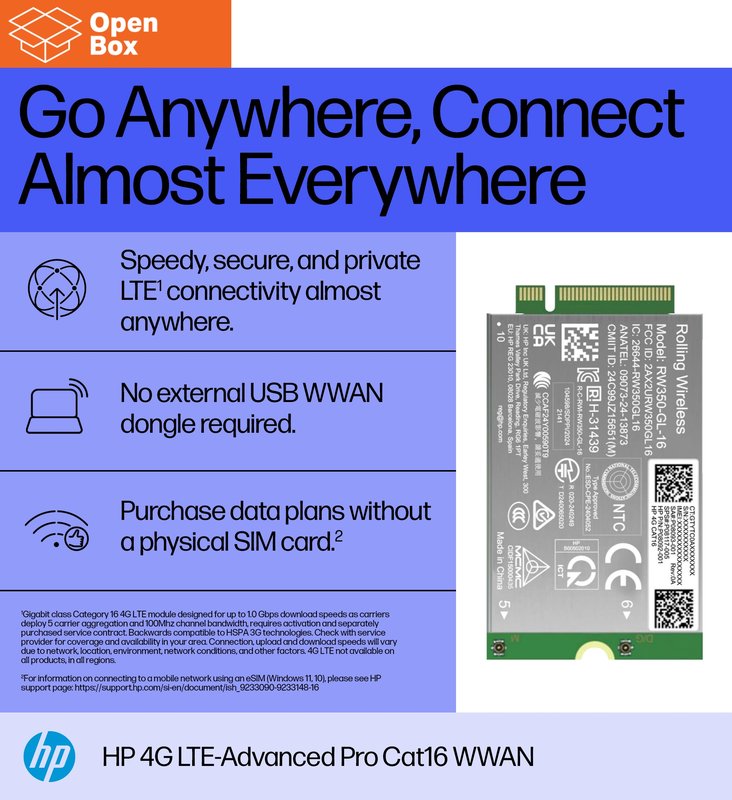 HP 4G LTE Modem - OPENBOX - m.2 WWAN Cat 16 Mobile Broadband Cellular (compatible with WWAN-ready ProBook EliteBook 4 6 - G1i G1a - 13 14 16) thumbnail 2