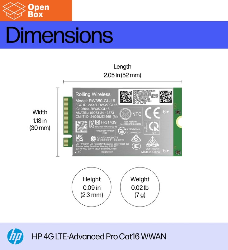 HP 4G LTE Modem - OPENBOX - m.2 WWAN Cat 16 Mobile Broadband Cellular (compatible with WWAN-ready ProBook EliteBook 4 6 - G1i G1a - 13 14 16) thumbnail 3