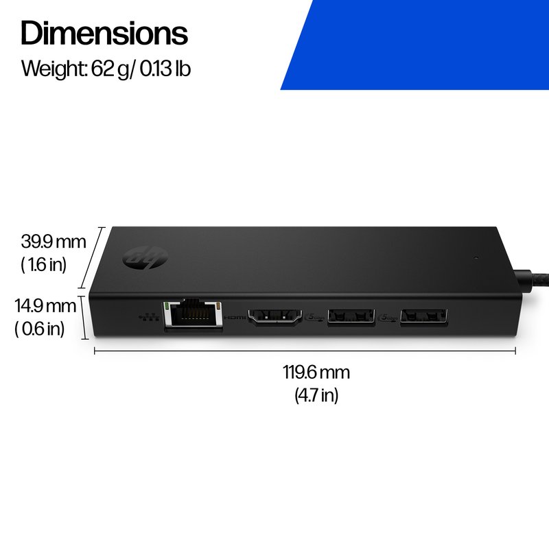 HP USB-C Portable Travel Hub - 1x USB-C, 2x USB 3.2, 1x RJ-45, 1x HDMI (up to 4K/60Hz), 1 year thumbnail 6