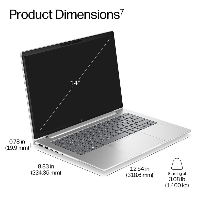 HP EliteBook 6 G2i 14 - Ultra 5-322, 16GB, 512GB SSD, 14 WUXGA 400-nit AG, 5MP IR cam, NO WWAN-readyness, Smartcard, FPR, US backlit keyboard, 68Wh, Pike Silver, Win 11 Pro, 3 years thumbnail 8
