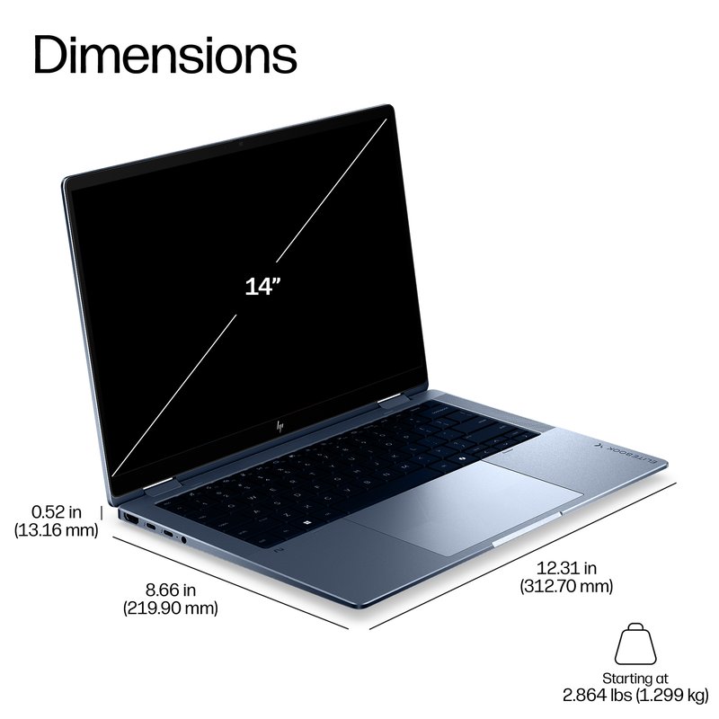 HP EliteBook X Flip G2i 14 - Ultra 7-356H, 32GB, 1TB SSD, 14 WUXGA 300-nit Touch AG, 5MP IR cam, 4G/5G Modem, Nordic backlit keyboard, 56Wh, Atmospheric Blue, Win 11 Pro, 3 years thumbnail 9