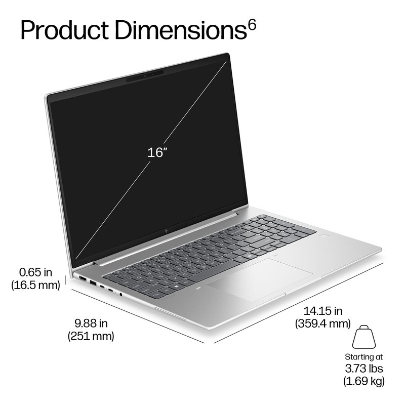 HP EliteBook 6 G2i 16 - Core 5-320, 16GB, 512GB SSD, 16 WUXGA 300-nit AG, 5MP IR cam, NO WWAN-readyness, Smartcard, FPR, US backlit keyboard, 56Wh, Pike Silver, Win 11 Pro, 3 years thumbnail 8