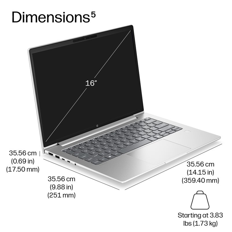 HP ProBook 4 G2i 16 - Ultra 5-322, 16GB, 512GB SSD, 16 WUXGA 300-nit AG, 1080p non-IR cam, NO WWAN-readyness, FPR, US backlit keyboard, 68Wh, Pike Silver, Win 11 Pro, 1 years thumbnail 8