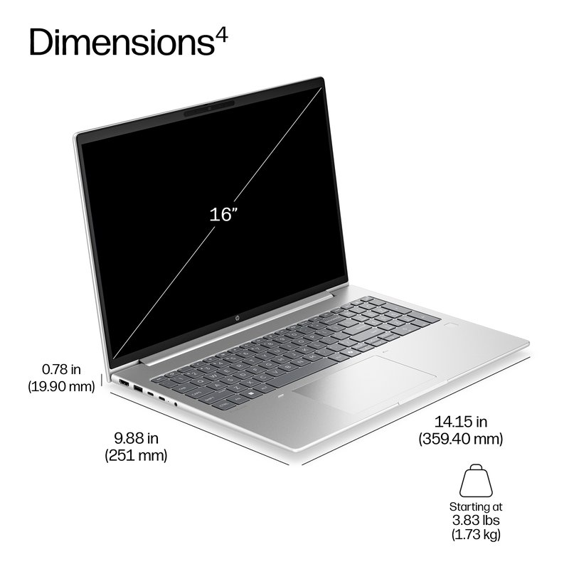 HP ProBook 4 G2a 16 - Ryzen 5 230, 16GB, 512GB SSD, 16 WUXGA 300-nit AG, 1080p non-IR cam, NO WWAN-readyness, FPR, US backlit keyboard, 56Wh, Pike Silver, Win 11 Pro, 1 years thumbnail 7