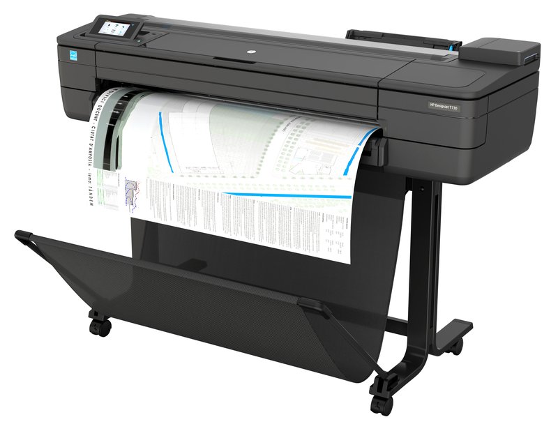 HP DesignJet T730 Printer/Plotter - 36" Roll/A4,A3,A2,A1,A0 Color Ink, Print, Sheet Feeder, Auto Horizontal Cutter, LAN, WiFi, 25 sec/A1 page, 82 A1 prints/hour, with Stand thumbnail 3