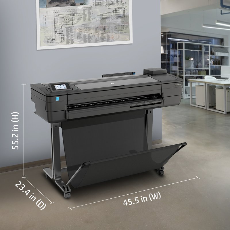 HP DesignJet T730 Printer/Plotter - 36" Roll/A4,A3,A2,A1,A0 Color Ink, Print, Sheet Feeder, Auto Horizontal Cutter, LAN, WiFi, 25 sec/A1 page, 82 A1 prints/hour, with Stand thumbnail 6