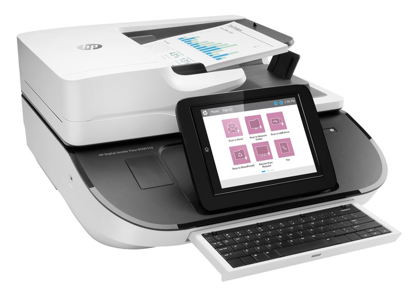 HP Digital Sender Flow 8500 fn2 Scanner/Document Workstation - A3 Color 600dpi, Flatbed/Sheetfeed Scanning, Automatic Document Feeder, Auto-Duplex, OCR/Scan to Text, 100ppm, 10000 pages per day thumbnail 3