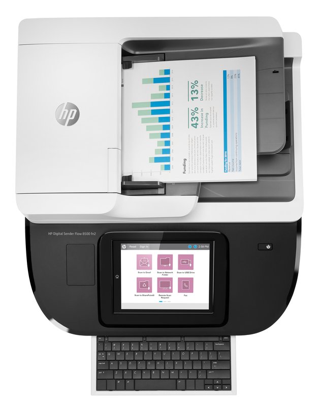 HP Digital Sender Flow 8500 fn2 Scanner/Document Workstation - A3 Color 600dpi, Flatbed/Sheetfeed Scanning, Automatic Document Feeder, Auto-Duplex, OCR/Scan to Text, 100ppm, 10000 pages per day thumbnail 4