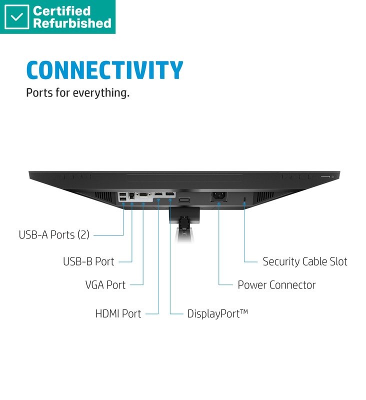 RENEW SILVER HP E24mv G4 FHD Conferencing Monitor - 23.8" 1920x1080 FHD 250-nit 60Hz AG, IPS, HDMI/VGA/DisplayPort, 4x USB-A, speakers, 5MP webcam, height adjustable/tilt/swivel/pivot, 1 years thumbnail 7