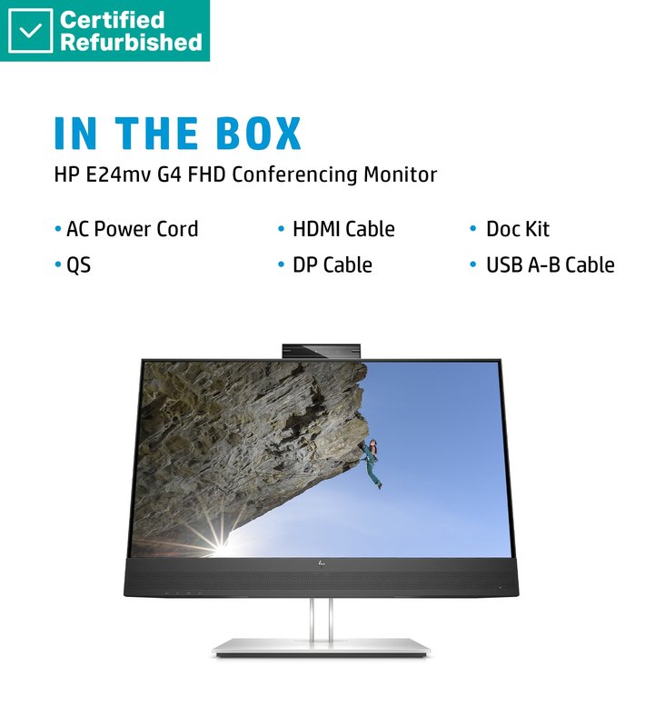 RENEW SILVER HP E24mv G4 FHD Conferencing Monitor - 23.8" 1920x1080 FHD 250-nit 60Hz AG, IPS, HDMI/VGA/DisplayPort, 4x USB-A, speakers, 5MP webcam, height adjustable/tilt/swivel/pivot, 1 years thumbnail 8
