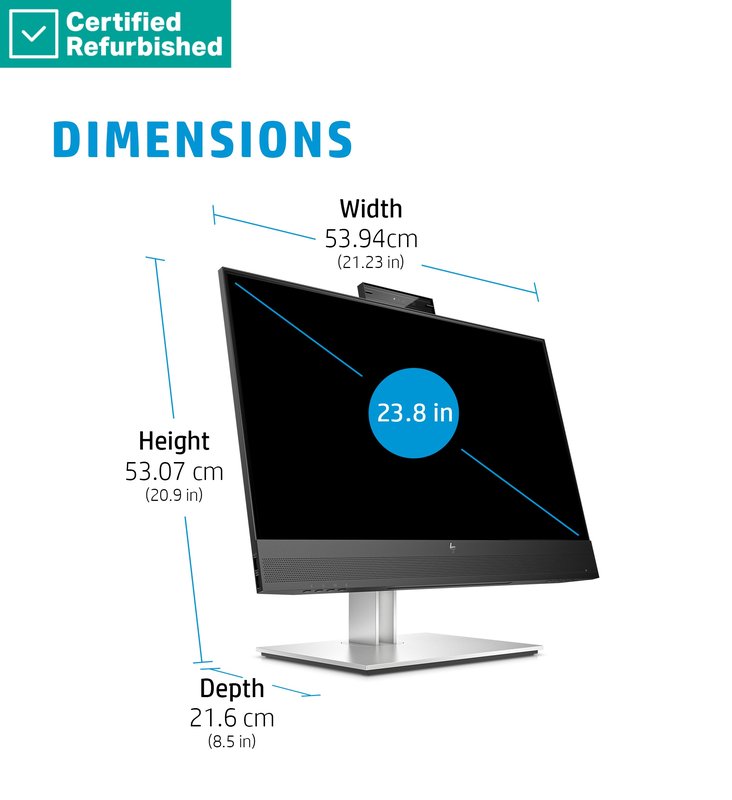 RENEW SILVER HP E24mv G4 FHD Conferencing Monitor - 23.8" 1920x1080 FHD 250-nit 60Hz AG, IPS, HDMI/VGA/DisplayPort, 4x USB-A, speakers, 5MP webcam, height adjustable/tilt/swivel/pivot, 1 years thumbnail 9