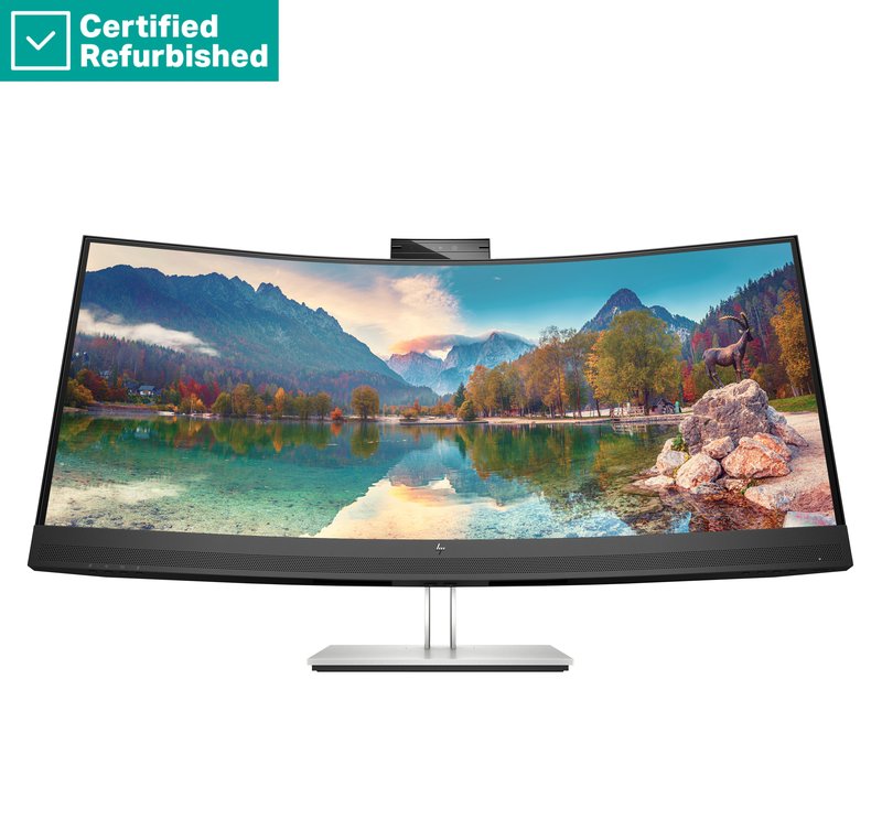 RENEW SILVER HP E34m G4 Curved Conferencing Monitor - 34" 3440x1440 WQHD 400-nit 75Hz AG, Curved, VA, USB-C(65W)/HDMI/DisplayPort, 4x USB-A, speakers, 5MP webcam, RJ-45 LAN, height adjustable/tilt/swivel, 1 years - Image 1