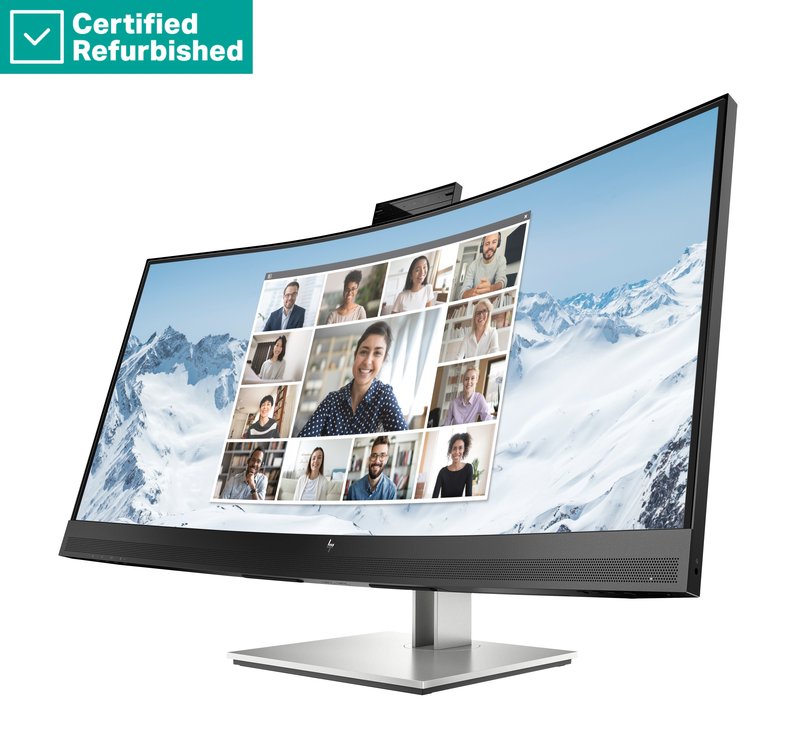 RENEW SILVER HP E34m G4 Curved Conferencing Monitor - 34" 3440x1440 WQHD 400-nit 75Hz AG, Curved, VA, USB-C(65W)/HDMI/DisplayPort, 4x USB-A, speakers, 5MP webcam, RJ-45 LAN, height adjustable/tilt/swivel, 1 years thumbnail 3