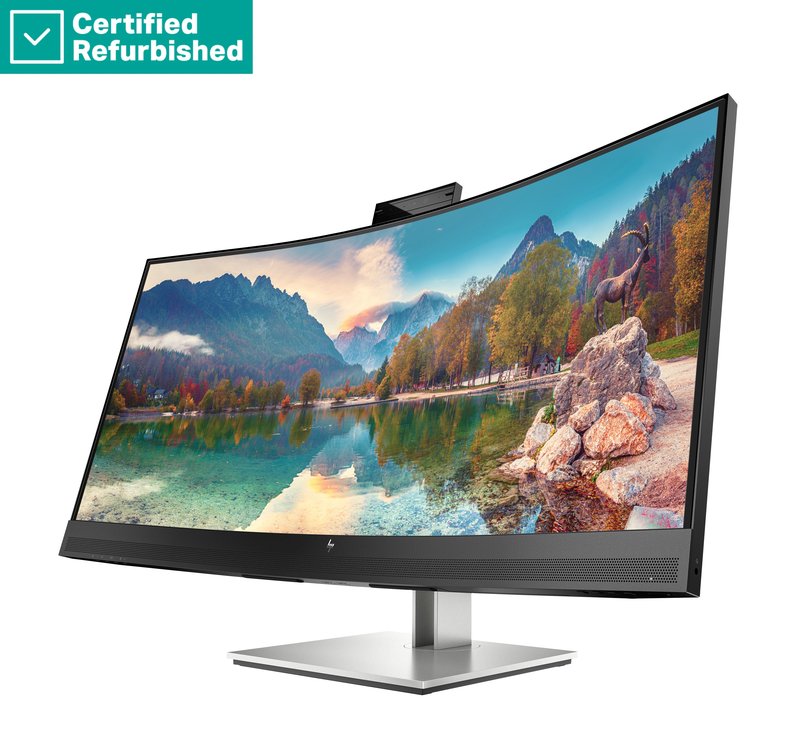 RENEW SILVER HP E34m G4 Curved Conferencing Monitor - 34" 3440x1440 WQHD 400-nit 75Hz AG, Curved, VA, USB-C(65W)/HDMI/DisplayPort, 4x USB-A, speakers, 5MP webcam, RJ-45 LAN, height adjustable/tilt/swivel, 1 years thumbnail 7