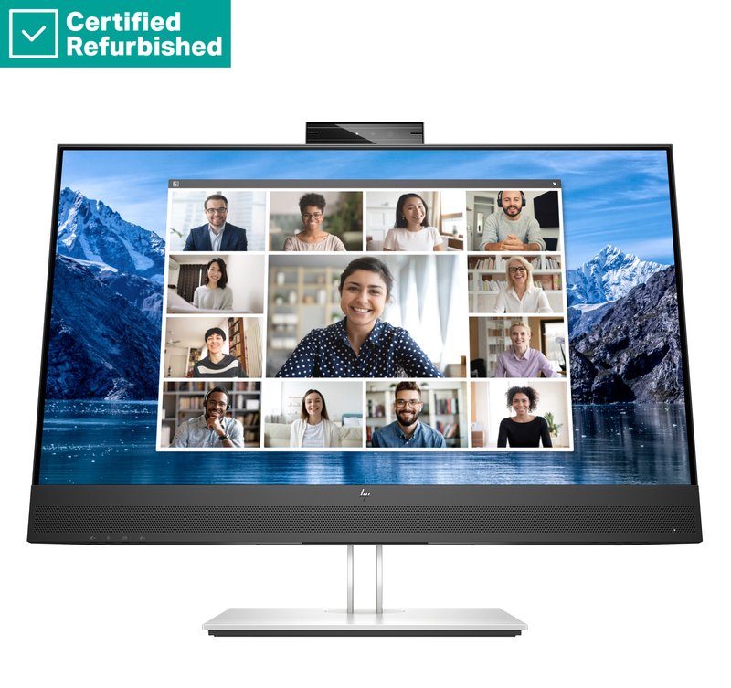 RENEW SILVER HP E27m G4 QHD Charging Conferencing Monitor - 27" 2560x1440 QHD 300-nit 75Hz AG, IPS, USB-C(65W)/HDMI/DisplayPort/DisplayPort-out, 4x USB-A, speakers, 5MP webcam, RJ-45 LAN, height adjustable/tilt/swivel/pivot, 1 years - Image 1