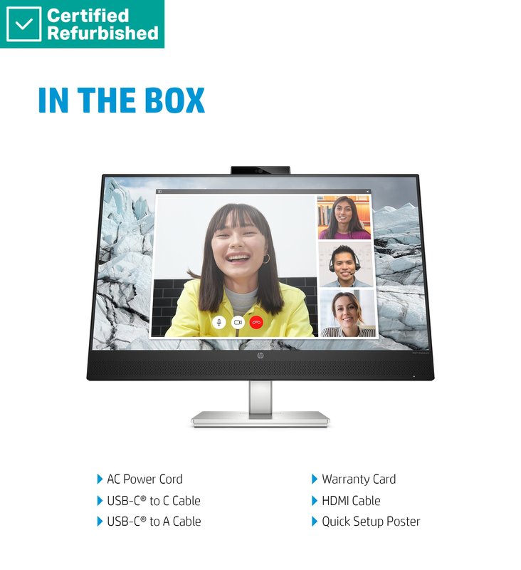 RENEW SILVER HP E27m G4 QHD Charging Conferencing Monitor - 27" 2560x1440 QHD 300-nit 75Hz AG, IPS, USB-C(65W)/HDMI/DisplayPort/DisplayPort-out, 4x USB-A, speakers, 5MP webcam, RJ-45 LAN, height adjustable/tilt/swivel/pivot, 1 years thumbnail 9