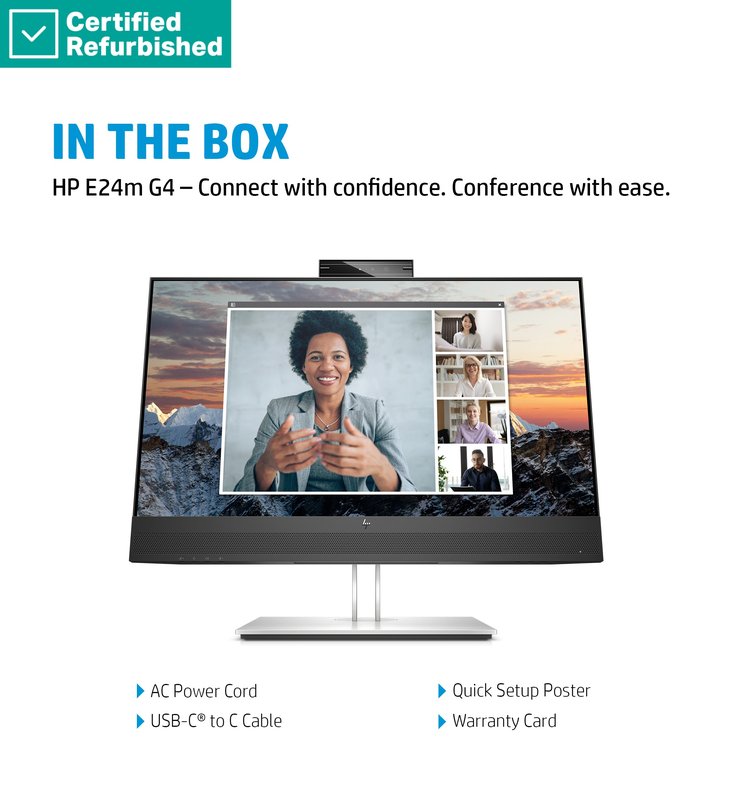 RENEW SILVER HP E24m G4 FHD Conferencing Monitor - 23.8" 1920x1080 FHD 300-nit 75Hz AG, IPS, USB-C(65W)/HDMI/DisplayPort Daisy-Chain, 4x USB-A, speakers, 5MP webcam, RJ-45 LAN, height adjustable/tilt/swivel/pivot, 1 years thumbnail 8