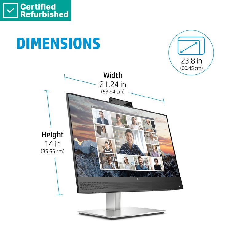 RENEW SILVER HP E24m G4 FHD Conferencing Monitor - 23.8" 1920x1080 FHD 300-nit 75Hz AG, IPS, USB-C(65W)/HDMI/DisplayPort Daisy-Chain, 4x USB-A, speakers, 5MP webcam, RJ-45 LAN, height adjustable/tilt/swivel/pivot, 1 years thumbnail 9